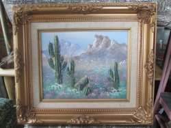 画像1: Arizona アリゾナ州サボテン アンティーク絵画　油彩アメリカ 