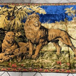 画像1: 希少芸術品！BIGサイズ！ヴィンテージラグ　ライオンの親子の絨毯　イタリア雑貨ラグ/フランス英国ペルシャキリム家具イギリスアンティーク
