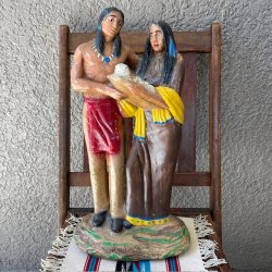 画像1: 60's〜70's BIG ネイティブアメリカン　インディアン親子の置物　アリゾナ州　USAヴィンテージ雑貨/navajoナバホ族チマヨ雑貨プエブロ