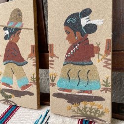 画像3: 希少品！ネイティブアメリカン砂絵サンドペイント2個set　USAニューメキシコヴィンテージ雑貨/60's70'sオルテガ精霊ナバホ族チマヨプエブロ