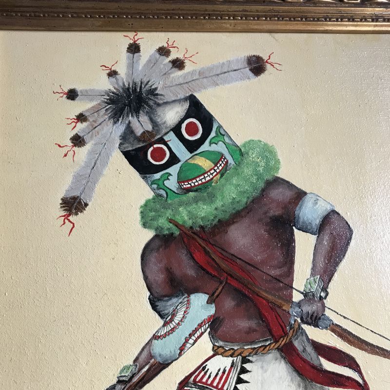 希少！1970年代 カチナ精霊ダンスの油彩 ヴィンテージ アリゾナ州USA ネイティブアメリカン 70'sナバホNavajo アンティーク絵画