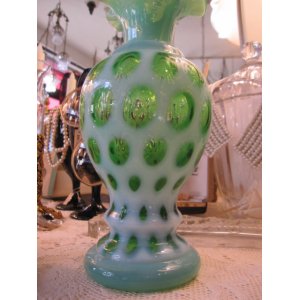 画像: スペシャル品◆グリーンオパールセント　コインドット花瓶Fenton　Antiques 