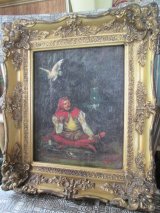 画像: Very Old 19世紀 アンティーク道化師 絵画　油彩 Antique /ヨーロッパ欧州アールヌーヴォー