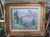 画像: Arizona アリゾナ州サボテン アンティーク絵画　油彩アメリカ 