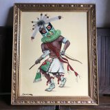 画像: 希少！1970年代　カチナ精霊ダンスの油彩　ヴィンテージ　アリゾナ州USA　ネイティブアメリカン　70'sナバホNavajo　アンティーク絵画