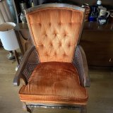 画像: 貴重！50's〜アメリカアンティーク　オレンジ色ハイバック木製チェア椅子(A)　USAヴィンテージ家具/70's西海岸ウエスタンインダストリアル