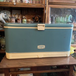 画像: 希少品！大型50's〜60'sアメリカンアンティークTHEAMOS 水色クーラーボックス　USAヴィンテージ/70'sコールマンキャンプ骨董西海岸ジャグ