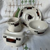 画像: レア！40's〜50's ネイティブ柄磁器レストランウェア4個set アメリカアンティーク食器/インディアンUSAヴィンテージ壷ナバホ族カチナ精霊プエブロ