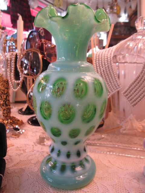 画像2: スペシャル品◆グリーンオパールセント　コインドット花瓶Fenton　Antiques 