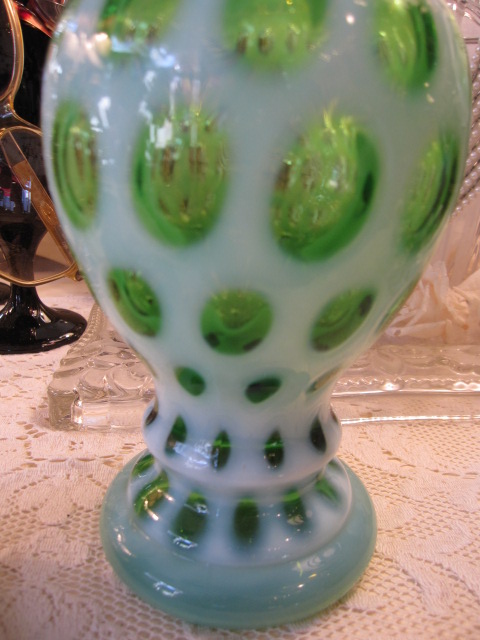 画像3: スペシャル品◆グリーンオパールセント　コインドット花瓶Fenton　Antiques 