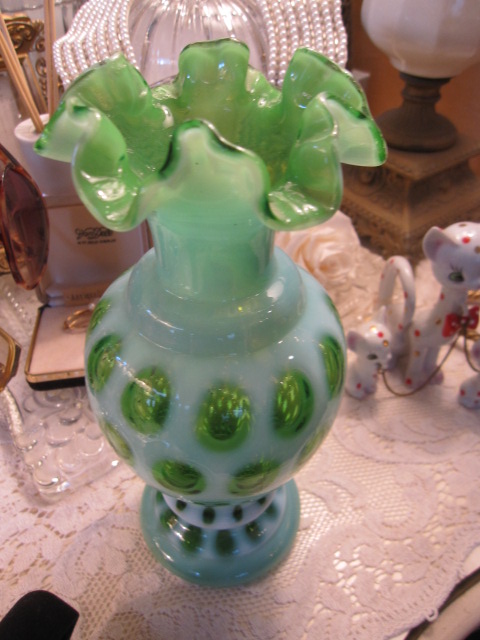 画像5: スペシャル品◆グリーンオパールセント　コインドット花瓶Fenton　Antiques 