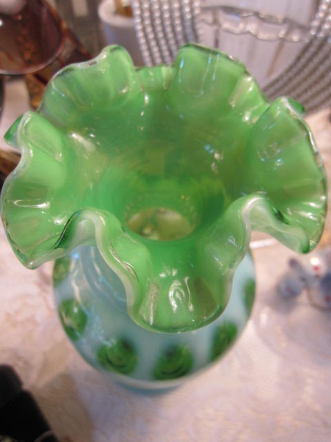画像4: スペシャル品◆グリーンオパールセント　コインドット花瓶Fenton　Antiques 