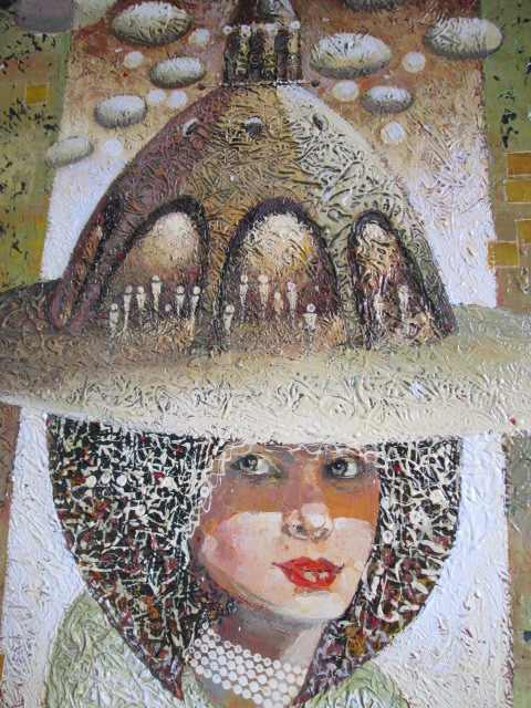 画像2: ◆欧州ヨーロッパ　帽子をかぶった卵型の女性　リトアニア油彩