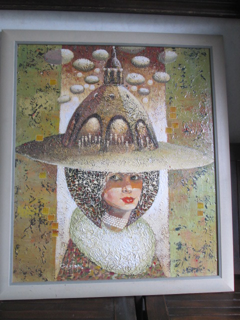 画像1: ◆欧州ヨーロッパ　帽子をかぶった卵型の女性　リトアニア油彩