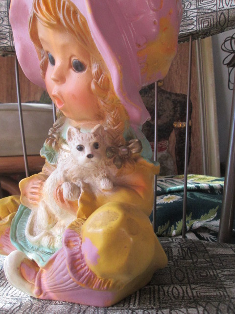 画像4: ◆1974年製造　アメリカ製アンティーク　女の子と猫　カントリー