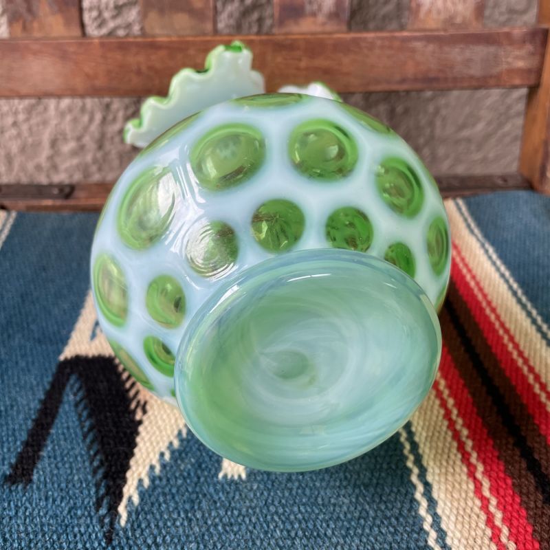 完売希少品！Fenton フェントンAntiqueグリーン緑 コインドット 卓上ランプ/アンティークアメリカ北欧インテリアイギリス 工芸ガラス