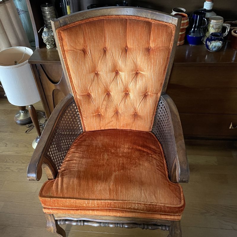 画像1: 貴重！50's〜アメリカアンティーク　オレンジ色ハイバック木製チェア椅子(A)　USAヴィンテージ家具/70's西海岸ウエスタンインダストリアル