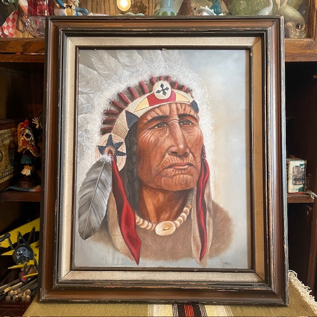 画像1: 希少品！ネイティブアメリカン　Chief酋長インディアン油彩絵画　USAヴィンテージ　プエブロ雑貨/ナバホ族ホピ壷カチナチマヨ50'sアリゾナ州ペンドルトン