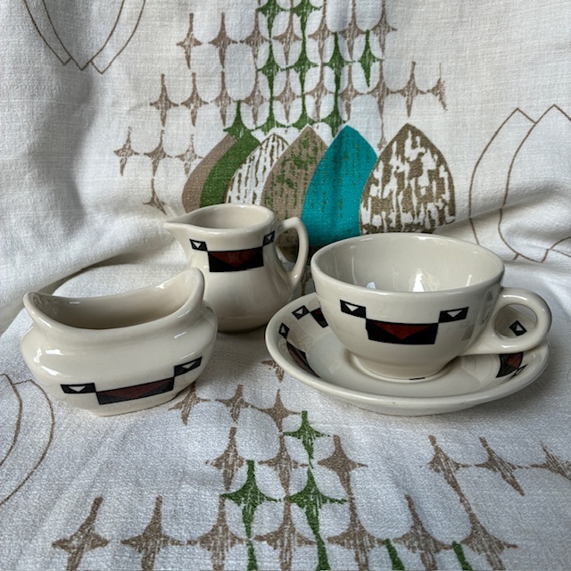 画像2: レア！40's〜50's ネイティブ柄磁器レストランウェア4個set アメリカアンティーク食器/インディアンUSAヴィンテージ壷ナバホ族カチナ精霊プエブロ