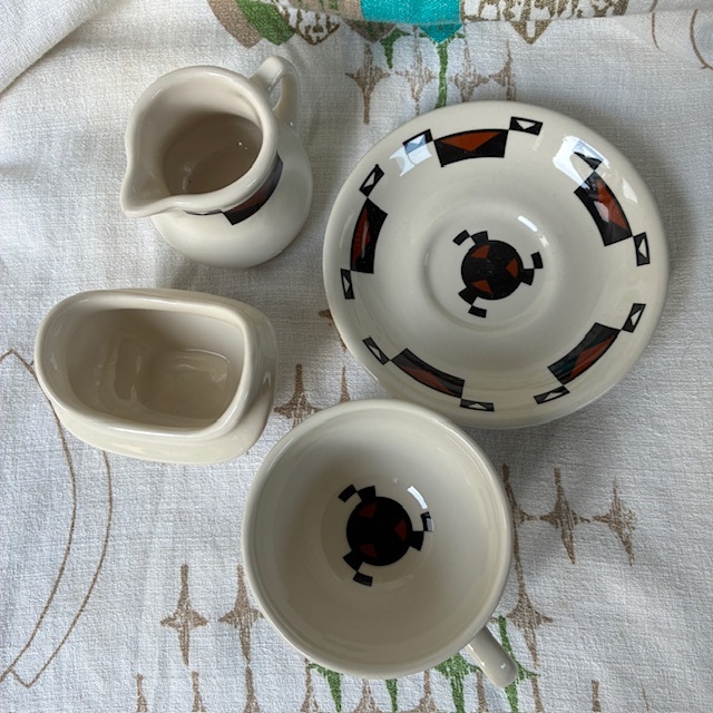 画像3: レア！40's〜50's ネイティブ柄磁器レストランウェア4個set アメリカアンティーク食器/インディアンUSAヴィンテージ壷ナバホ族カチナ精霊プエブロ