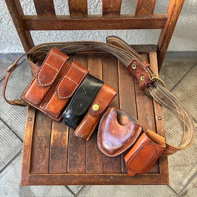 画像1: 貴重！USAヴィンテージ本革レザー小道具ポケット多数ベルト　アメリカ製　/古道具テキサス州ウエスタン革靴トラッドネイティブ古着